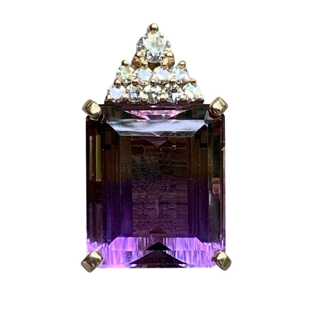 14K Gold, Diamond and Ametrine Pendant Custom Made Estate Piece